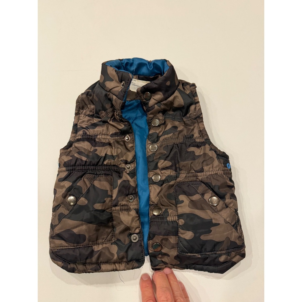 Sovereign Code Boys Camo Puffer Vest Toddler 2T Brown Green Teal Lining Quilted